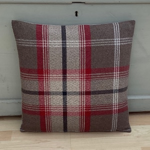 Balmoral Rosso Red Beige Charcoal grey wool effect Tartan plaid tweed check home accessories Country throw cushion cover/sham pillowcase