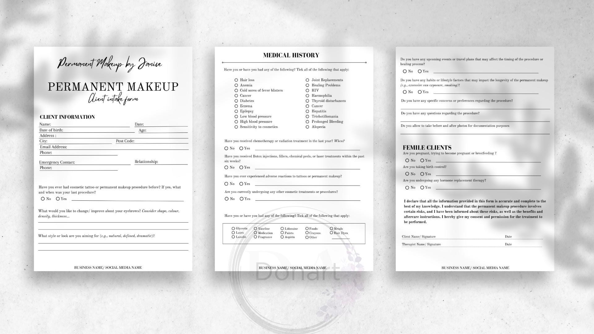 Permanent Makeup Forms | Editable PMU Consent Form Template | Printable ...