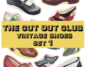 Vintage Shoes, 50s Ladies Feminine Footwear, Printable Digital Download, Magazine Ephemera Crafts Collage Art Design Junk Journal Scrapbook.