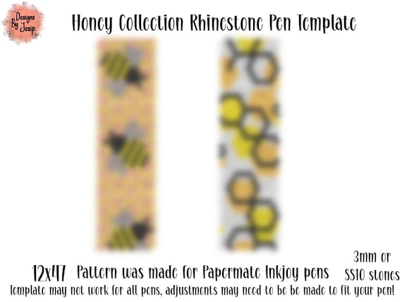Honey Collection Rhinestone Pen Digital Download Template, Rhinestone Pen Pattern, Honey Bee, Honey Comb