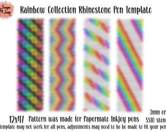 Rainbow Collection Rhinestone Pen Digital Download Template, Rhinestone Pen Pattern