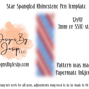Star Spangled Rhinestone Pen Digital Download Template, Rhinestone Pen Pattern