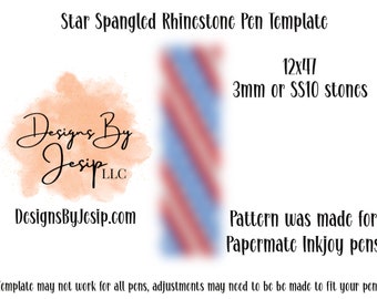 Star Spangled Rhinestone Pen Digital Download Template, Rhinestone Pen Pattern