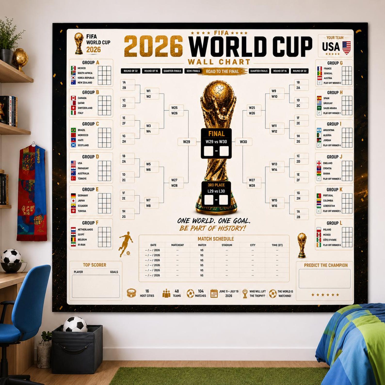 Calendario imprimible de la Copa Mundial de la FIFA 2026, cuadro del ...