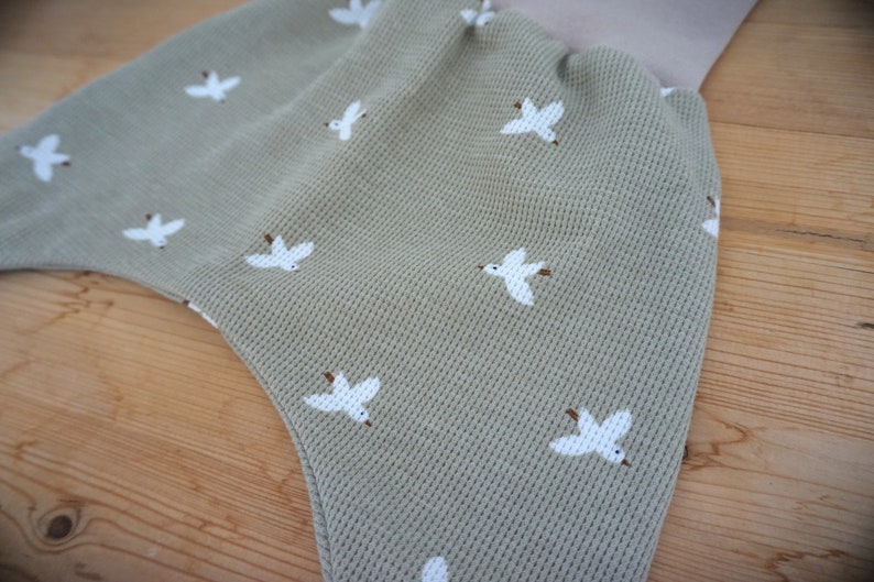 Sarouel évolutif bébé pantalon nouveau-né mixte oiseau blanc vert de gris image 2