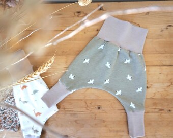 Sarouel évolutif bébé pantalon nouveau-né mixte oiseau blanc vert de gris