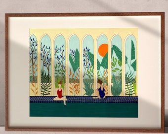 The Swimmers  - tirage A3 Fine Art print - illustration - décoration murale