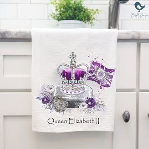 HM Queen Elizabeth II 1926-2022 Commemorative Tea Towel - Royal Memorabilia Hand Printed