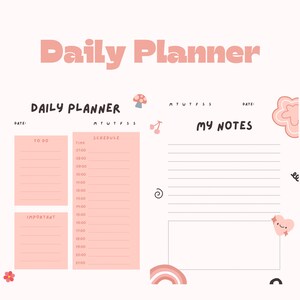 Pink Daily Planner, Two page planner, personal daily planner, print at home planner