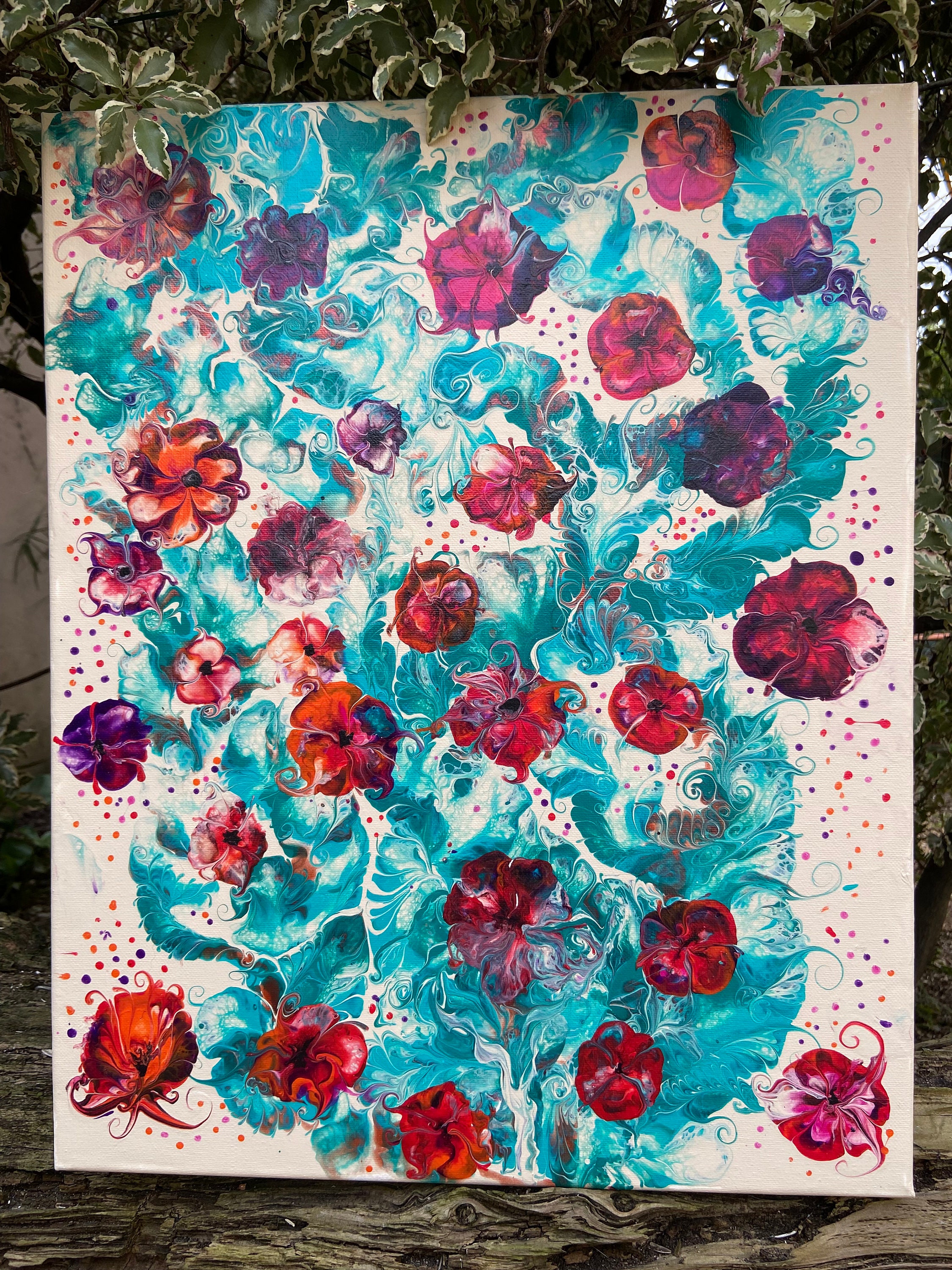 Peinture sur Toile Arbuste Fleuris Fait Main