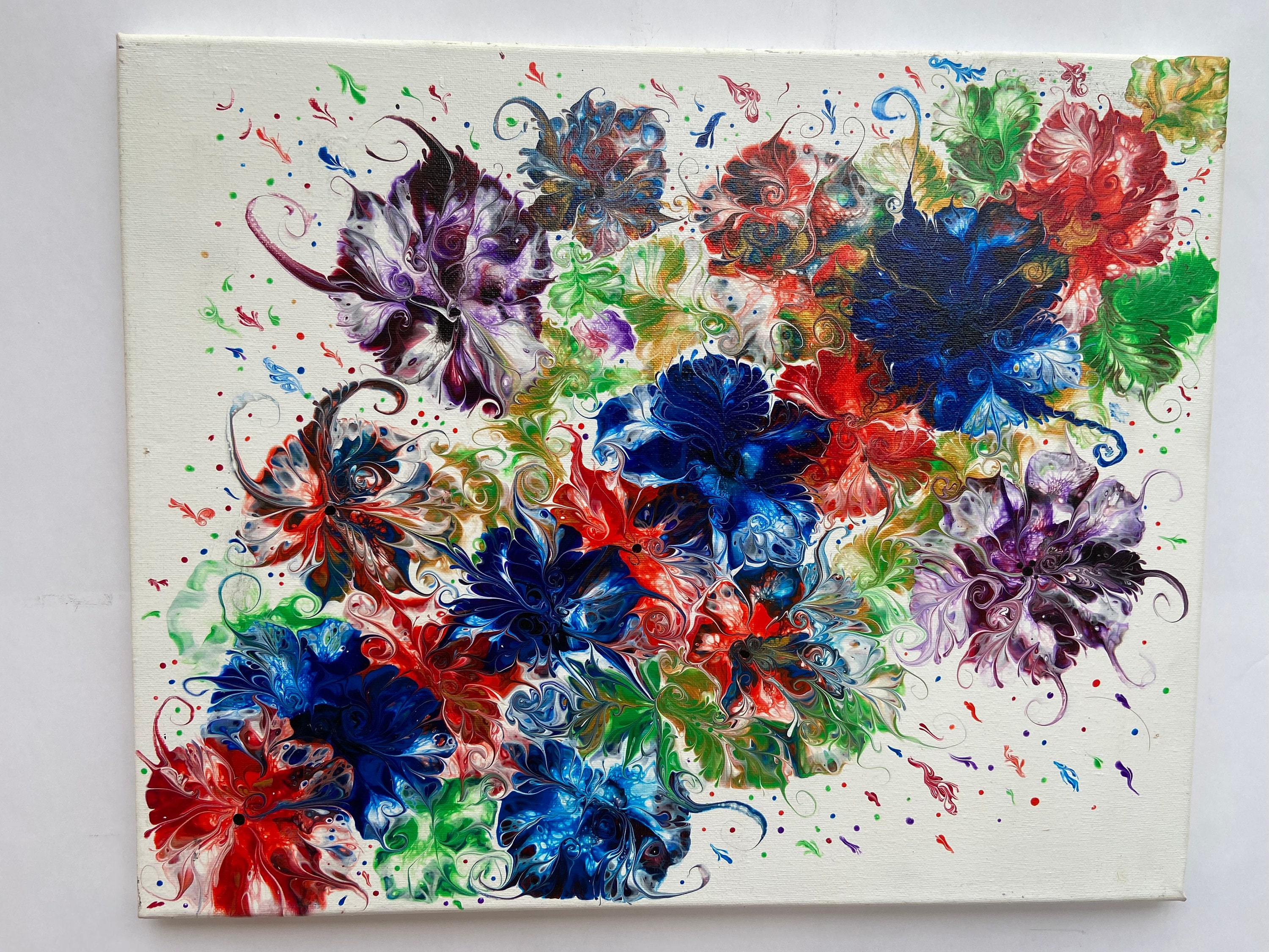 Peinture sur Toile Chemin de Fleurs Multicolores Fait Main