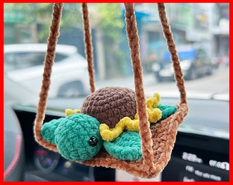 Sunflower Turtle Crochet Pattern for Car Hanging, Cute PDF Download for Car Mirror Charm, Unique Gift for All Occasions