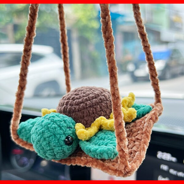 Sunflower Turtle Crochet Pattern for Car Hanging, Cute PDF Download for Car Mirror Charm, Unique Gift for All Occasions