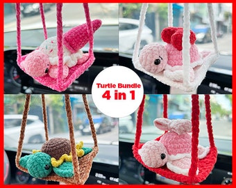 Turtle Crochet Pattern Bundle, Car Charm PDF, Bowtie, Sunflower, Heart, Pink Ice Cream Design, Hanging Turtle Decor Patterns