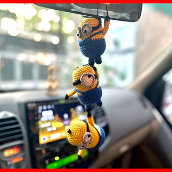 Yellow Buddies Häkelanleitung zum Aufhängen eines Autos, Auto-Rückspiegel, Auto-Anhänger PDF, Autozubehör Amigurumi gehäkelt, handgemachtes Häkelgeschenk