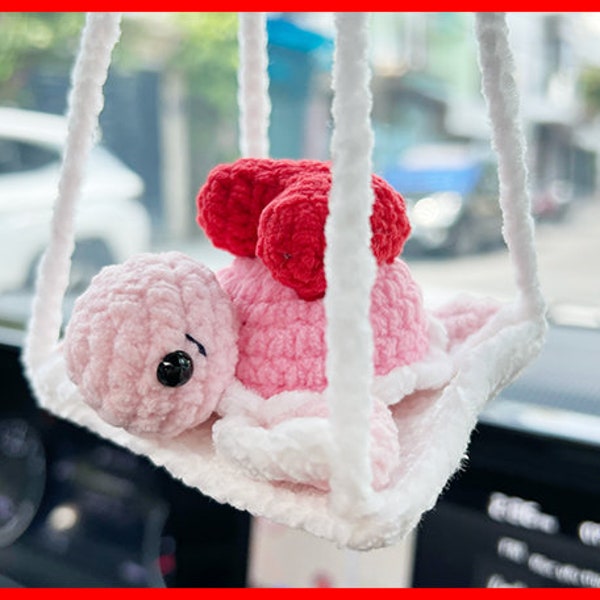 Romantic Heart Turtle Crochet Car Hanging Pattern - Love Inspired Car Mirror Charm, Perfect Valentine's Day Gift for Lover