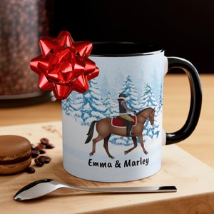 Customizable Horse Mug Gift for Horse Lovers, Choose Horse and Rider, Horse Mom Holiday Gift, Personalized Horse Mug