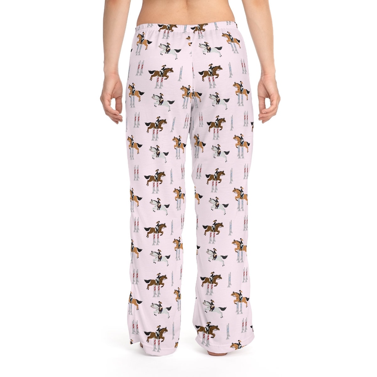Preppy Pajamas, Colorful Jumpers Womens Pink Horse Pajama Pants