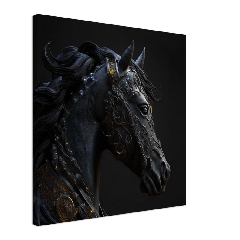 Majestic Fantasy Black Horse Canvas Wall Art, Horse Wall Decor, Colorful Canvas Art, Close up