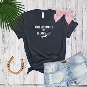 KIDS Size - Easily Distracted by Horses Short Sleeve Tee, Girls Horse T-Shirt, Gift for Horse Lovers, Horseback Riding Girl Gift, HorseDigs