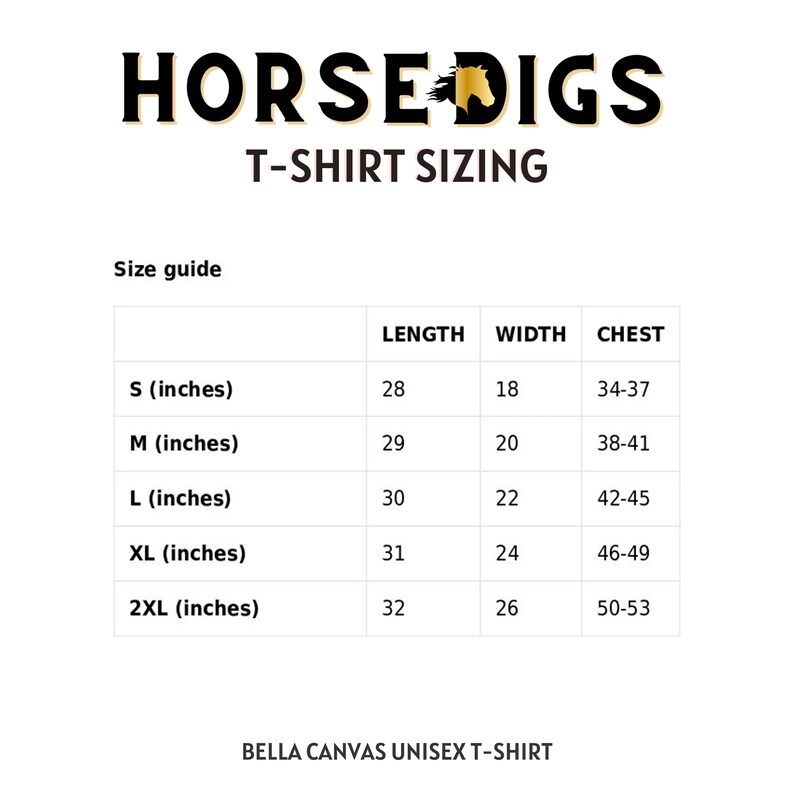May include: T-shirt sizing chart for Bella Canvas unisex t-shirts. The chart shows the length, width, and chest measurements in inches for sizes S, M, L, XL, and 2XL.