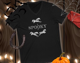 Halloween V-Neck Spooky Horse Tee | Halloween Horse T-Shirt | Halloween Gift for Horse Lovers | Horse Mom | Horseback Riding | Horses Gift