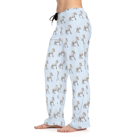 Preppy Pajamas Gift for Horse Owners White Stallions Womens Horse Pajama Pants Holiday Pajama Horse Mom Leisure Gift HorseDigs