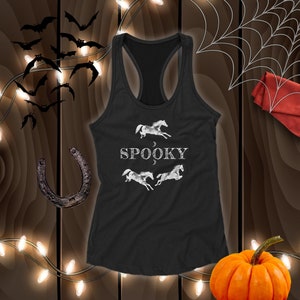 Halloween Spooky Women&#39;s Racerback Tank | Halloween Horse Tank Top | Halloween Gift for Horse Lovers | Horseback Riding | Horse Mom | Equine