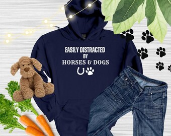 KIDS Size Pferde und Hunde Sweatshirt Hoodie - Leicht abgelenkt von Pferden und Hunden, personalisiertes Geschenk für Kinder, HorseDigs