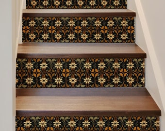 Earthy Botanics Pattern,Stair Riser Stickers,Peel and Stick Stair Riser,Vinyl Strip Self Adhesive,Easy to Trim,Removable DIY Decor