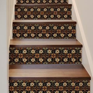 Earthy Botanics Pattern,Stair Riser Stickers,Peel and Stick Stair Riser,Vinyl Strip Self Adhesive,Easy to Trim,Removable DIY Decor