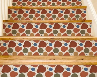 Terracotta Oversized Scallop Terrazzo Pattern,Stair Riser Stickers,Peel and Stick Stair Riser,Vinyl Strip Self Adhesive,Easy to Trim