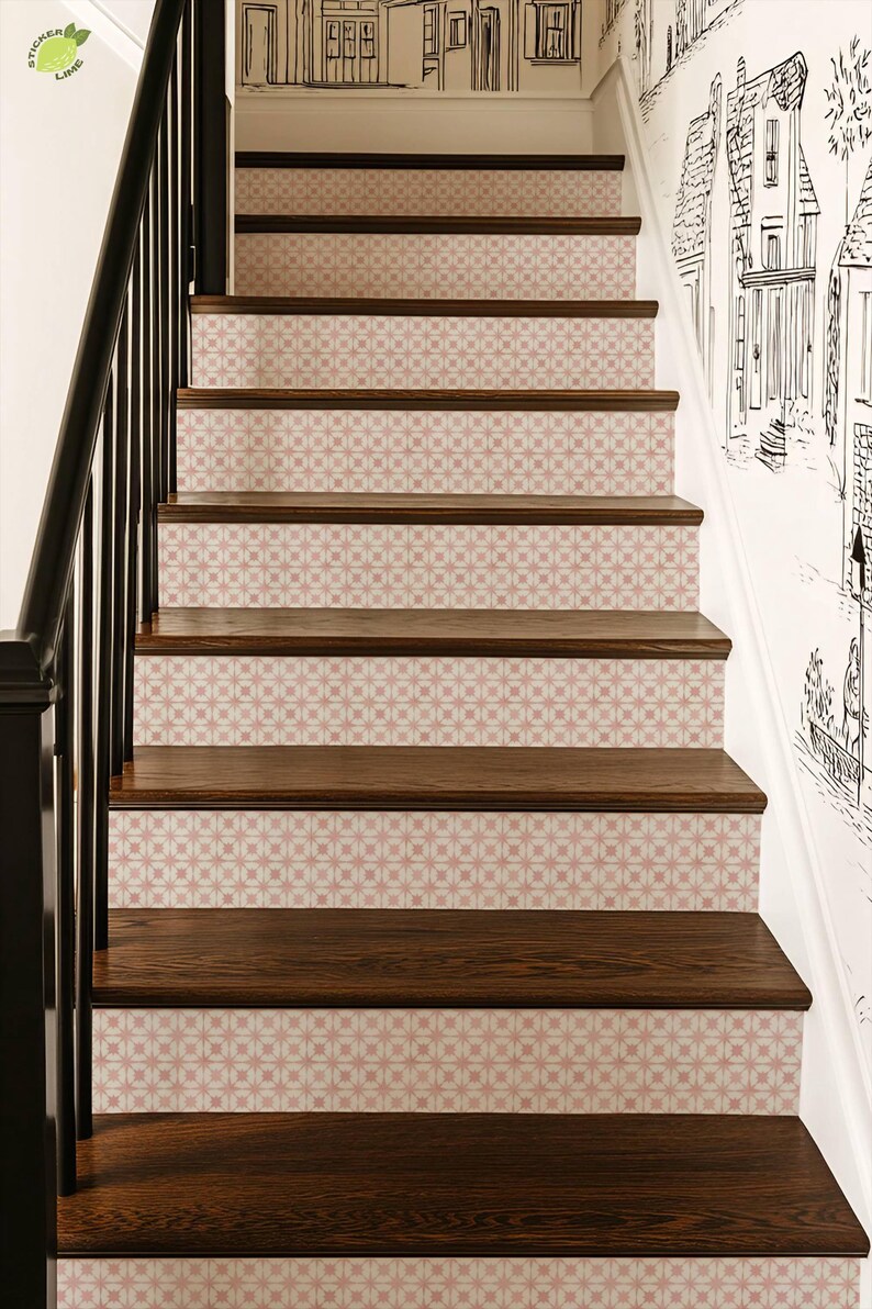 Dusty Riser Dusty Rose Large Star Geometric Pattern,stair Riser Stickers,peel and ...