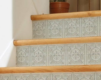 Mittelalterliches Fleur-Muster, Treppenstufen-Aufkleber, Schälen und Aufkleben, Vinylstreifen, selbstklebend, einfach zu schneiden, abnehmbares DIY-Dekor