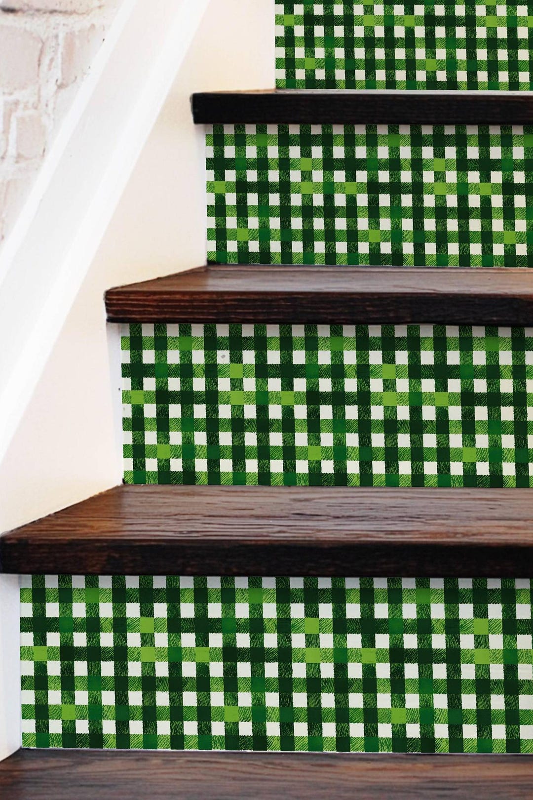 Gingham Checks Pattern, Stair Riser Stickers – Peel & Stick Vinyl ...