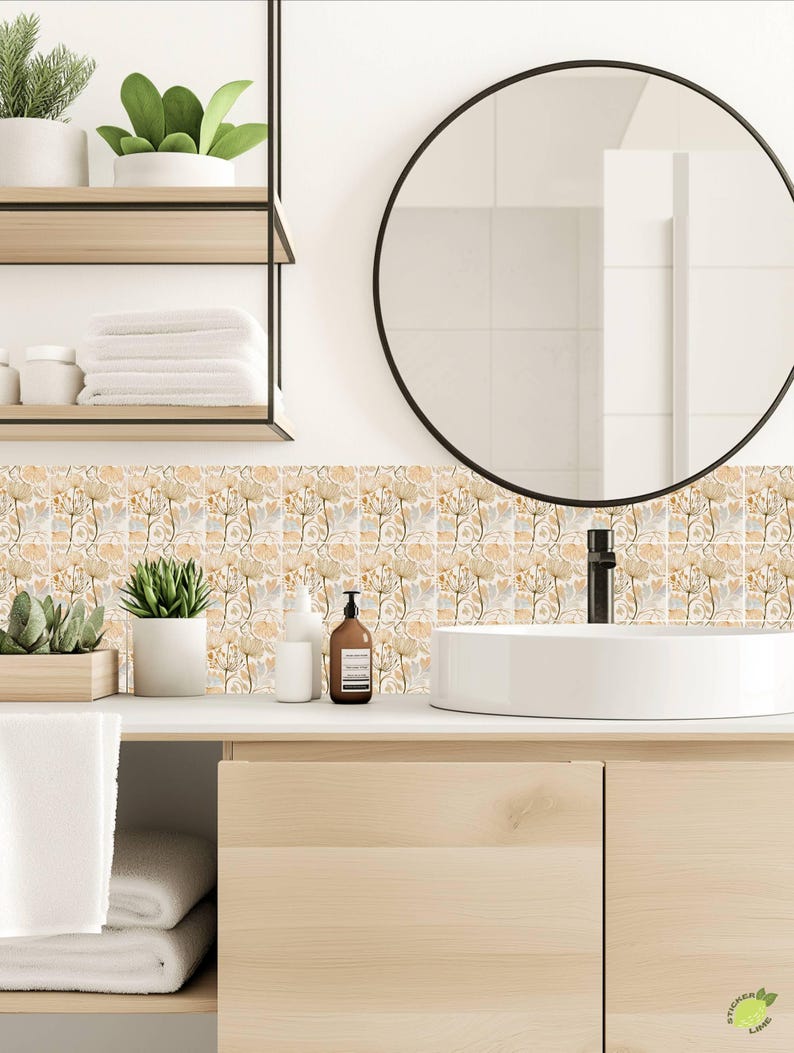 Ethereal Golden Botanical Line Art Pattern,peel & Stick Tile Sticker ...