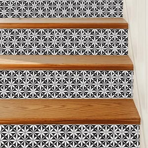 Luxurious Black and White Tile Pattern,Stair Riser Stickers,Peel and Stick Stair Riser,Vinyl Strip Self Adhesive,Easy to Trim