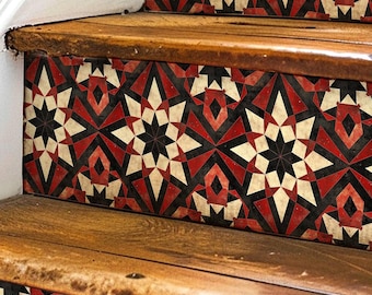 Rustic Moroccan Tile Pattern, Stair Riser Stickers,Peel and Stick Stair Riser,Vinyl Strip Self Adhesive,Easy to Trim,Removable DIY Decor