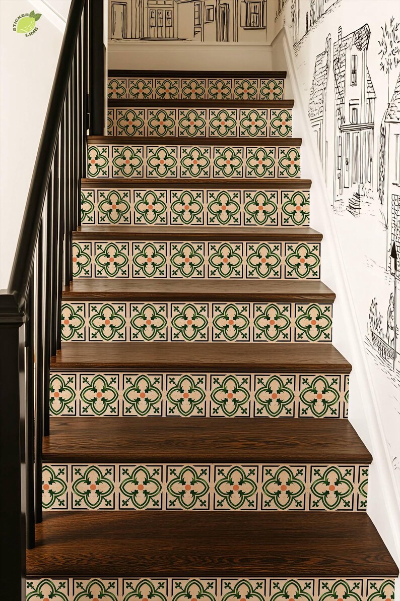Modern Fleur Pattern,stair Riser Stickers,peel and Stick Stair Riser ...