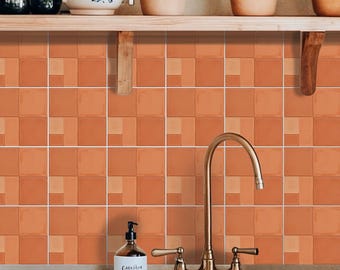 Adesivo per piastrelle con motivo a texture screpolata in terracotta, facile da applicare e rimuovere, ideale per paraschizzi di cucina e bagno.