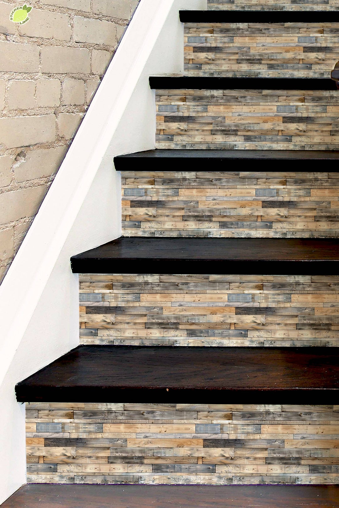 Stair Riser Wood Pattern Design Rustic Wood Plank Pattern,stair Riser Stickers,peel and Stick Stair ...