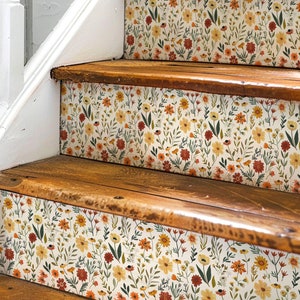 Wildflower Garden Pattern,Stair Riser Stickers,Peel and Stick Stair Riser,Vinyl Strip Self Adhesive,Easy to Trim,Removable DIY Decor