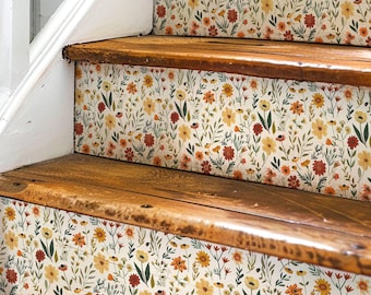 Motivo giardino di fiori selvatici, adesivi per alzate scale, alzate scale staccabili e attaccabili, striscia in vinile autoadesiva, facile da tagliare, decorazione fai da te rimovibile