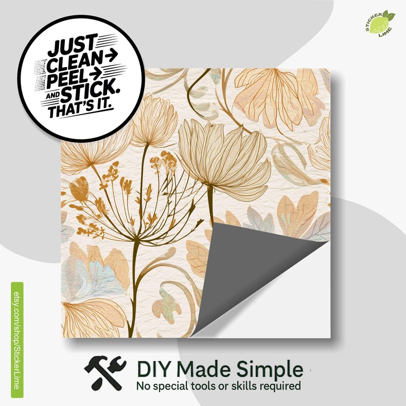 Ethereal Golden Botanical Line Art Pattern,peel & Stick Tile Sticker ...