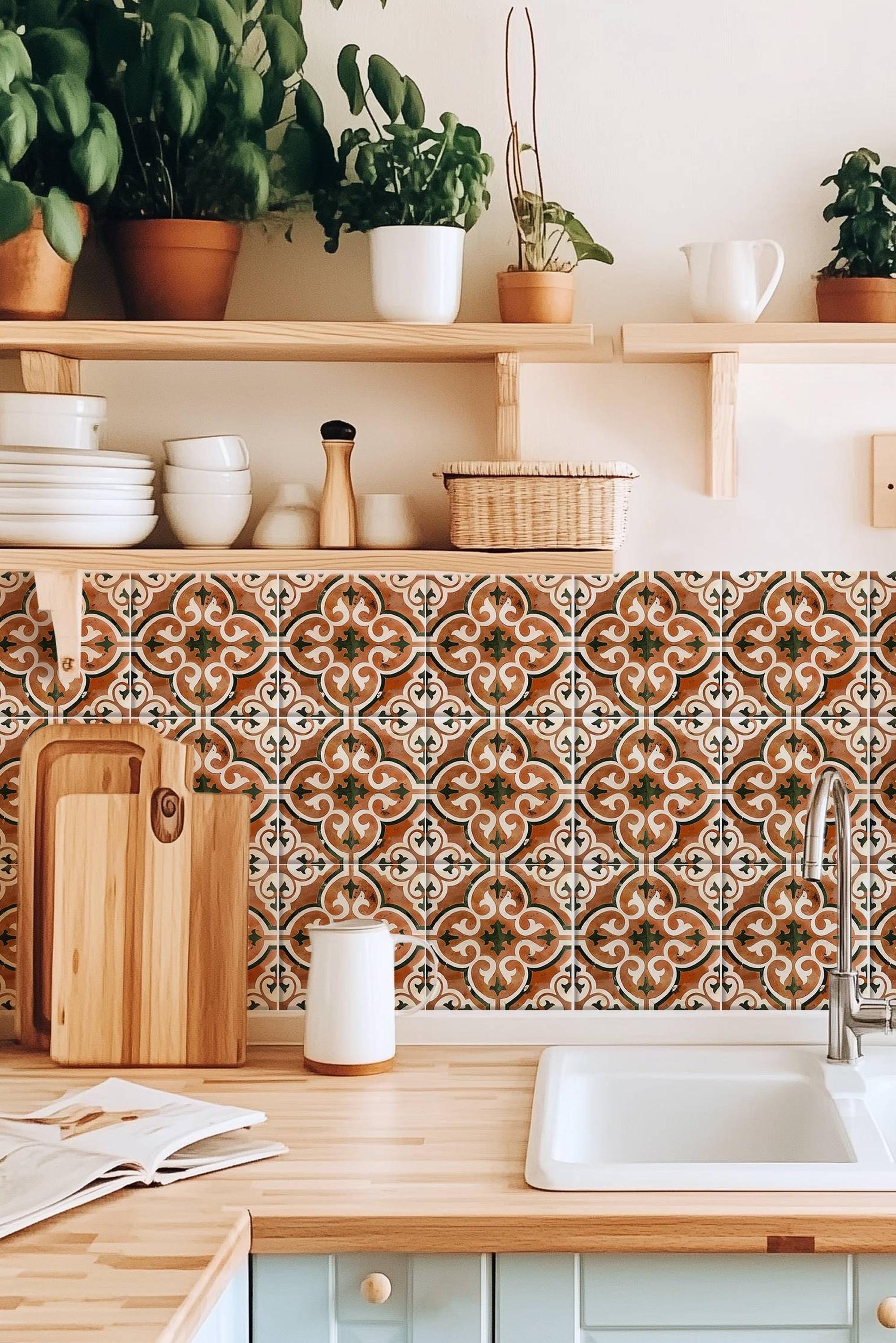 Moroccan Tile Pattern,Peel & Stick Tile Sticker,Kitchen Bathroom Backsplash,Removable Decals,DIY Vinyl Renters decor - PACK OF 12