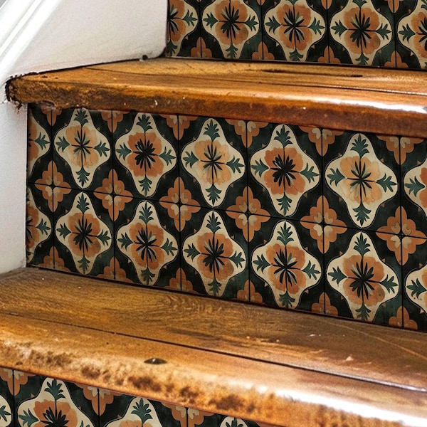 Moroccan Tile Pattern, Stair Riser Stickers, Peel and Stick Stair Riser, Vinyl Strip Self Adhesive, Easy to Trim, Removable DIY Decor