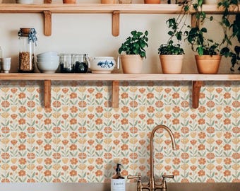 Motivo a mosaico botanico baciato dal sole, adesivo per piastrelle rimovibile, ideale per paraschizzi di cucina e bagno.