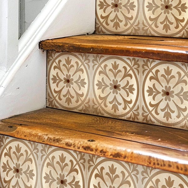 Pegatinas para contrahuellas de escalera con diseño botánico medieval, despegables y pegables, tiras de vinilo autoadhesivas, fáciles de recortar, decoración extraíble para bricolaje.