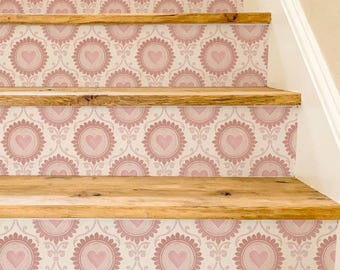 Blush Sakura Oversized Damask Lattice Pattern,Stair Riser Stickers,Peel and Stick Stair Riser,Vinyl Strip Self Adhesive,Easy to Trim