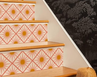 Sakura Pink Oversized Starburst Pattern,Stair Riser Stickers,Peel and Stick Stair Riser,Vinyl Strip Self Adhesive,Easy to Trim,DIY Decor